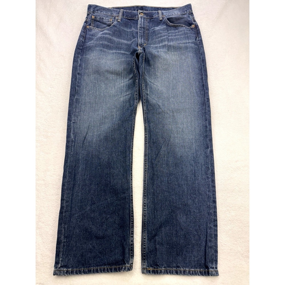 Levis 569 Jeans Men 36x32 Blue Loose Baggy Straight Whisker Distress Dark Denim
